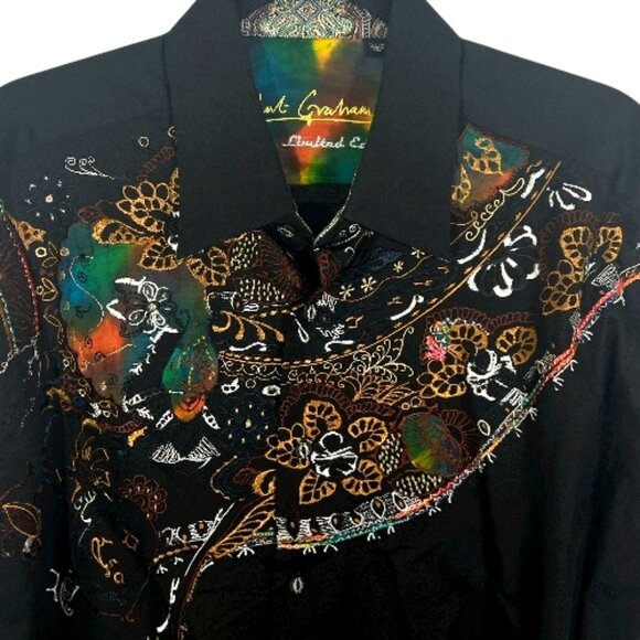 Robert Graham Limited Edition Embroidered LS Button Shirt Black XL Pre-Loved - Picture 4 of 5